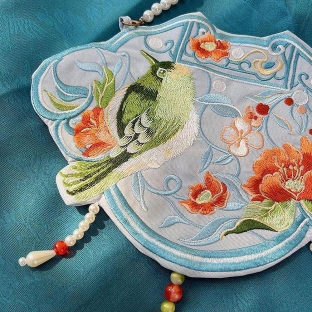 Chinese Style Embroidered Bird Flower Cloud Pendant Necklace Tassel Pearl‎
